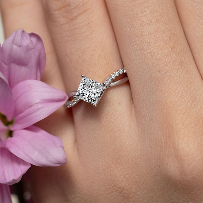  White Gold Princess Cut Moissanite Twist Engagement Ring Image 6