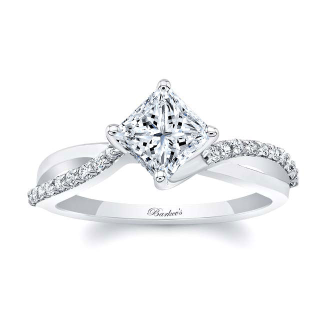  White Gold Princess Cut Moissanite Twist Engagement Ring Image 1