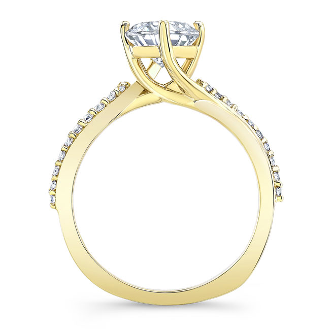 Yellow Gold Princess Cut Moissanite Twist Engagement Ring Image 2