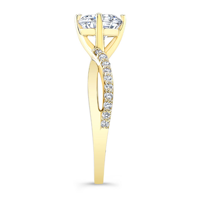  Yellow Gold Princess Cut Moissanite Twist Engagement Ring Image 3
