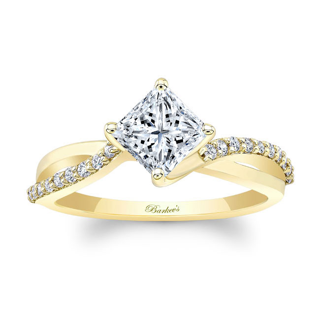  Yellow Gold Princess Cut Twist Engagement Ring Image 5
