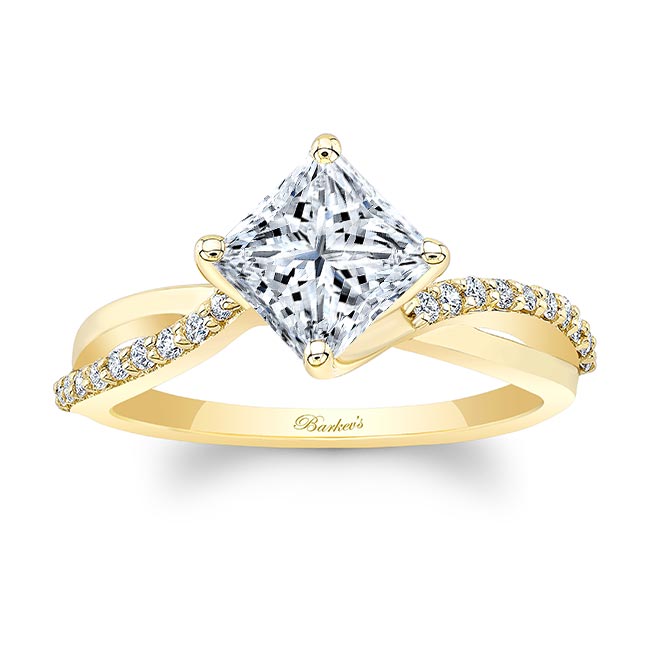 Yellow Gold 2 Carat Princess Cut Moissanite Twist Engagement Ring