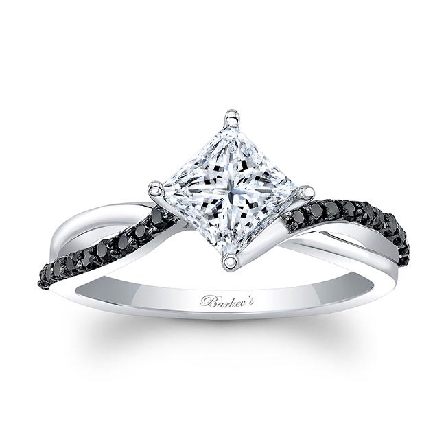  White Gold Black Diamond Accent Princess Cut Twist Ring Image 1