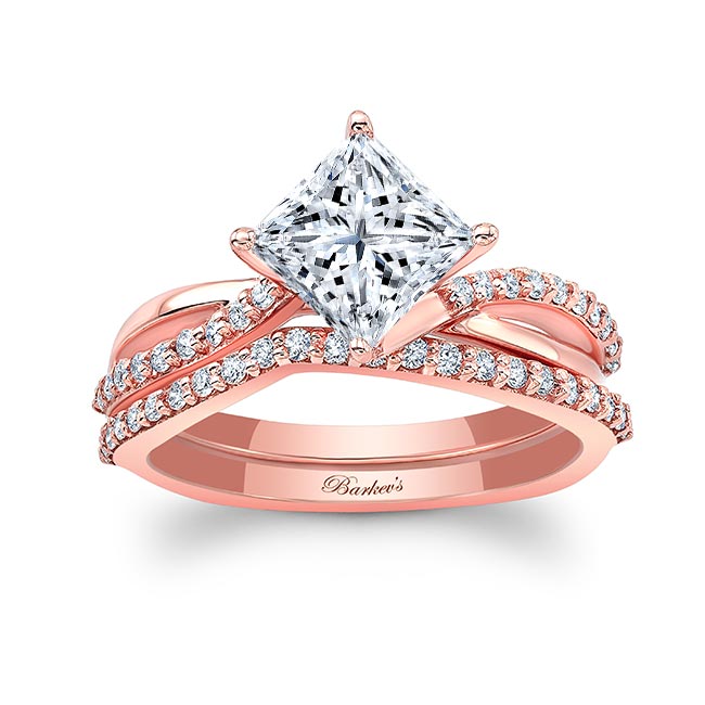 Rose Gold 2 Carat Princess Cut Lab Diamond Twist Bridal Set