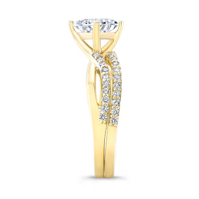Yellow Gold 2 Carat Princess Cut Lab Diamond Twist Bridal Set Image 3