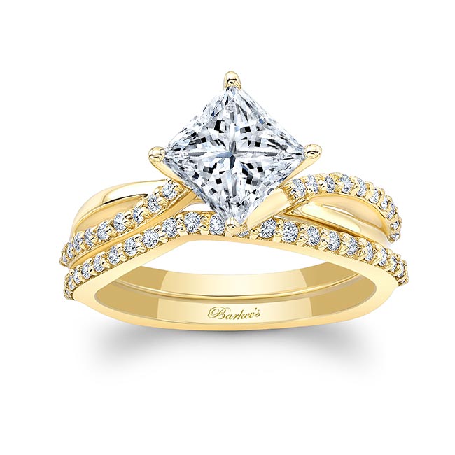 Yellow Gold 2 Carat Princess Cut Lab Diamond Twist Bridal Set