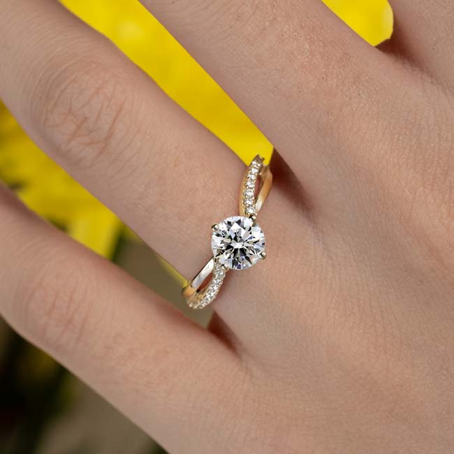 Yellow Gold 2 Carat Twisted Moissanite Engagement Ring Image 4