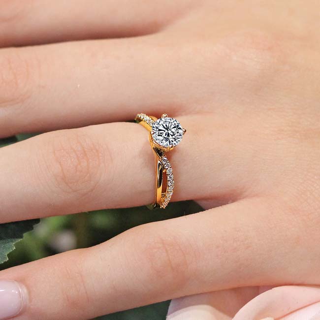 Yellow Gold 2 Carat Twisted Moissanite Engagement Ring Image 5