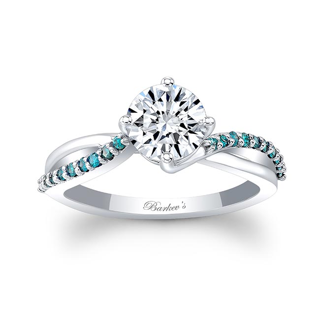 Platinum Blue Diamond Moissanite Twist Engagement Ring Image 1