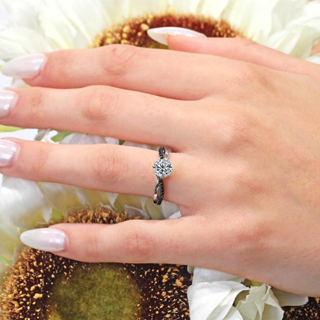  Twisted Lab Diamond Engagement Ring With Black Diamonds Image 4