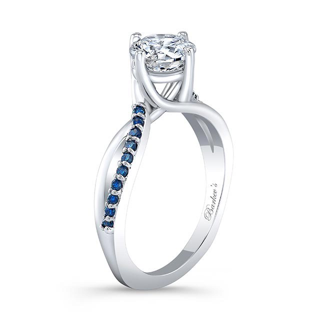 White Gold Twisted Blue Sapphire Accent Engagement Ring Image 2