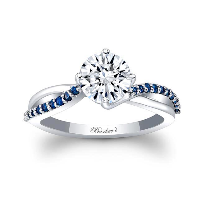 White Gold Twisted Moissanite Engagement Ring With Blue Sapphires