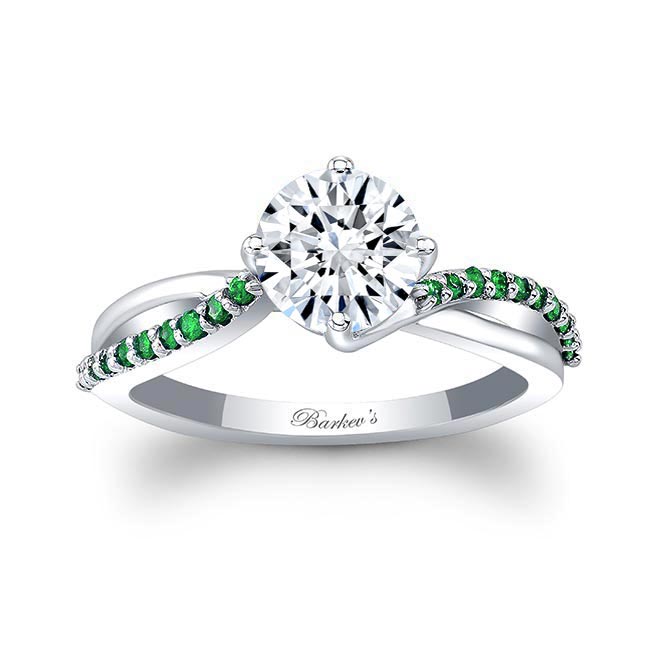 Twisted Emerald Accent Engagement Ring