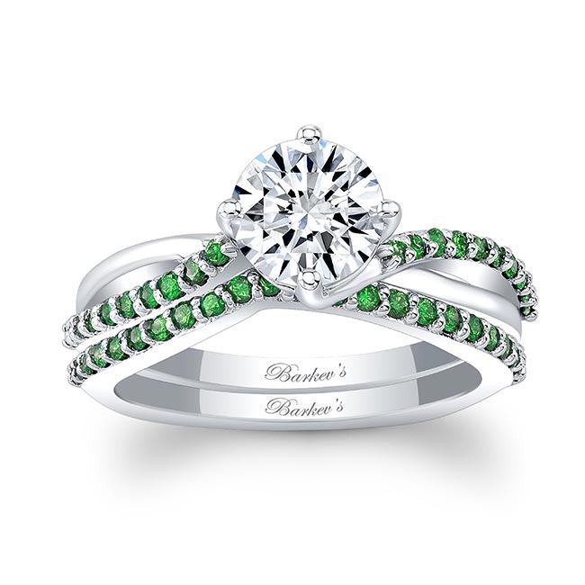 Twisted Emerald Accent Bridal Set