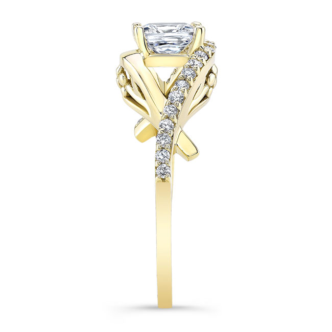  Yellow Gold Criss Cross Princess Cut Engagement Ring Image 3