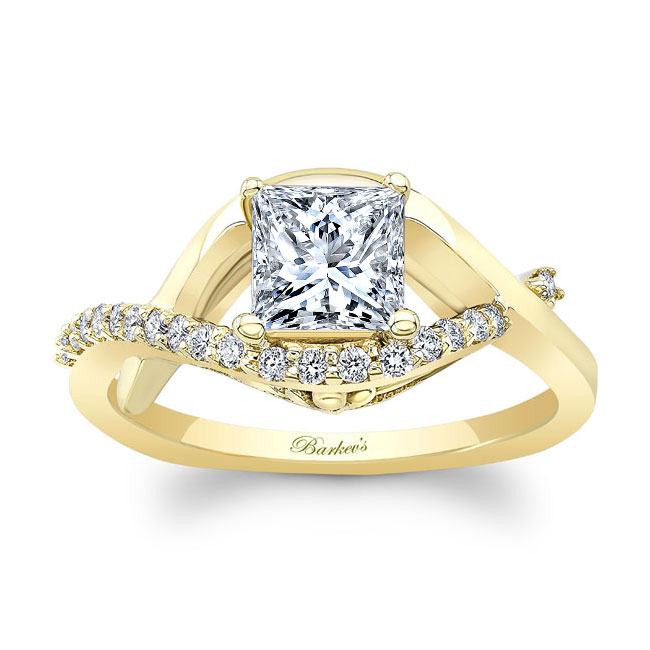  Yellow Gold Criss Cross Princess Cut Engagement Ring Image 1