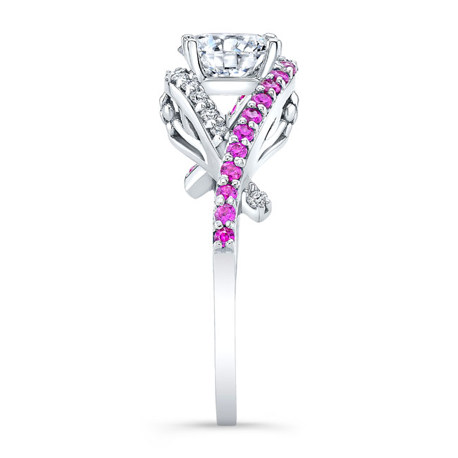  White Gold Criss Cross Pink Sapphire And Diamond Accent Ring Image 3