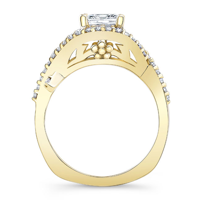  Yellow Gold Criss Cross Princess Cut Diamond Ring Image 2