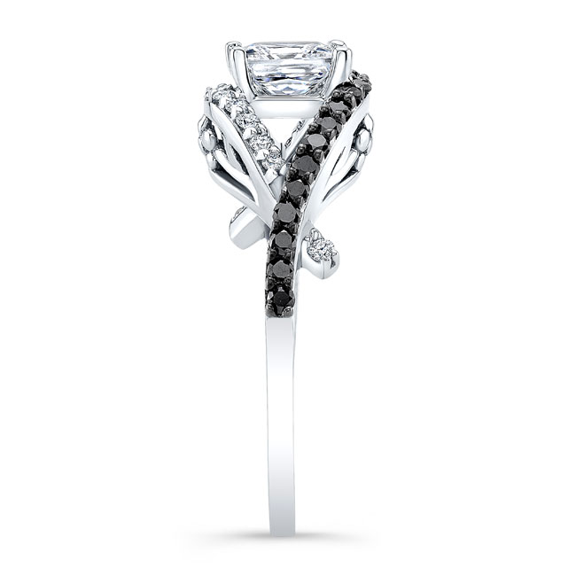  White Gold Criss Cross Princess Cut Black Diamond Accent Ring Image 3