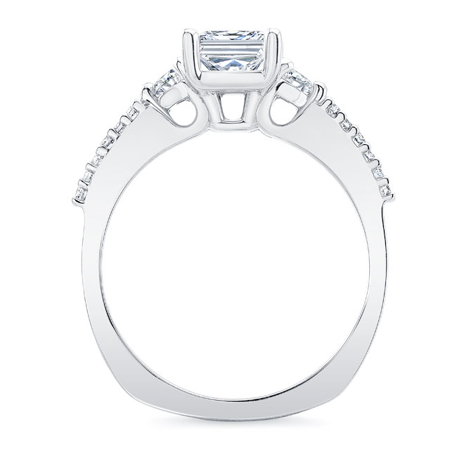 White Gold 3 Stone Emerald Cut Engagement Ring Image 2