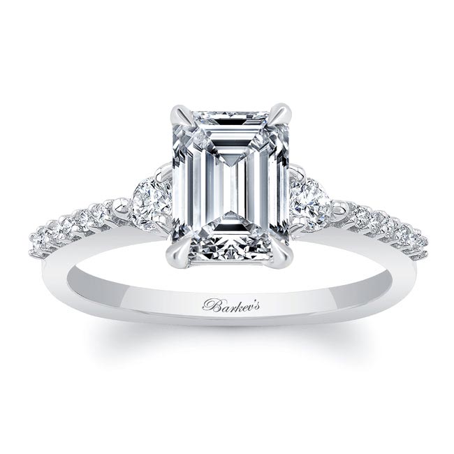 White Gold 3 Stone Emerald Cut Engagement Ring