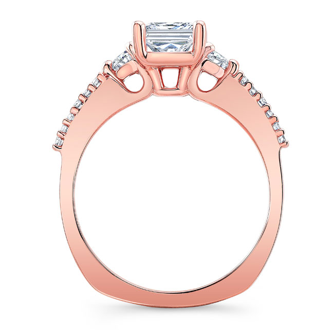 Rose Gold 3 Stone Emerald Cut Engagement Ring Image 2