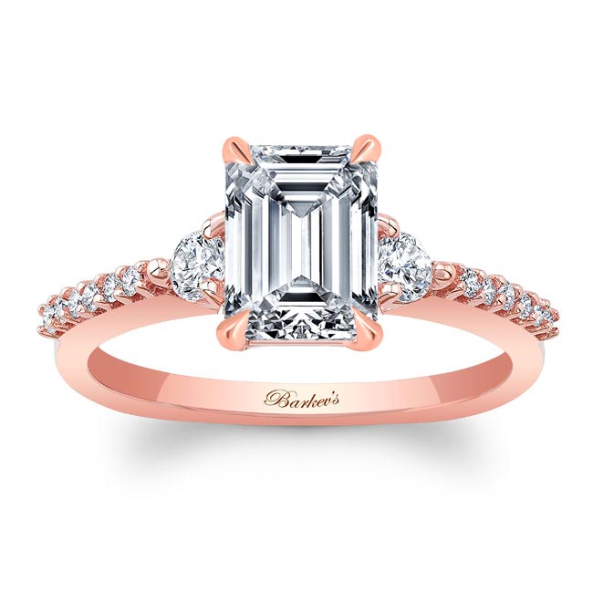 Rose Gold 3 Stone Emerald Cut Engagement Ring