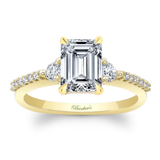 Yellow Gold 3 Stone Emerald Cut Engagement Ring