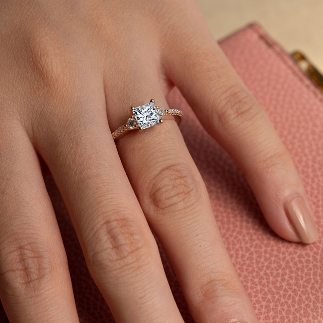  Rose Gold Lab Grown Diamond 3 Stone Princess Cut Engagement Ring Image 4