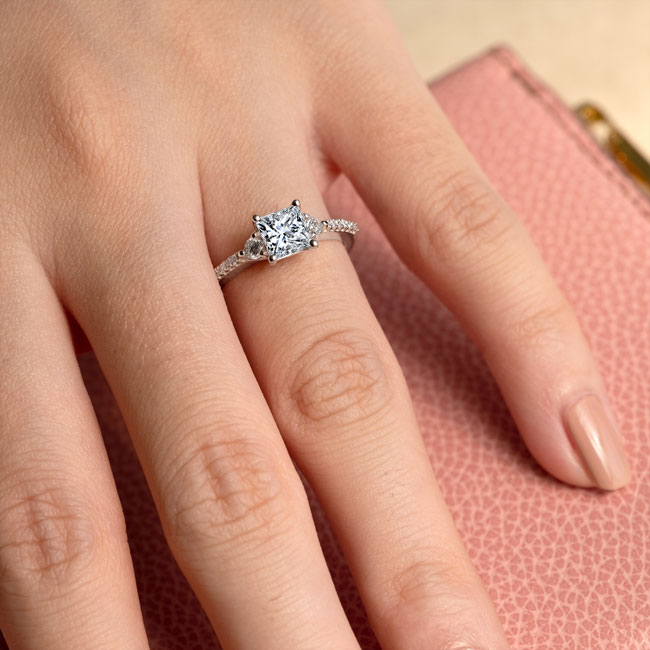  White Gold Lab Grown Diamond 3 Stone Princess Cut Engagement Ring Image 4