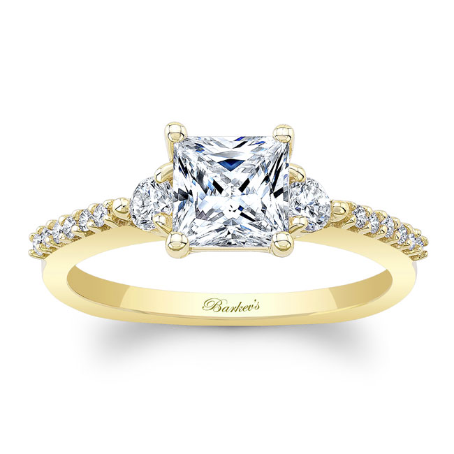 Yellow Gold Lab Grown Diamond 3 Stone Princess Cut Engagement Ring Image 1