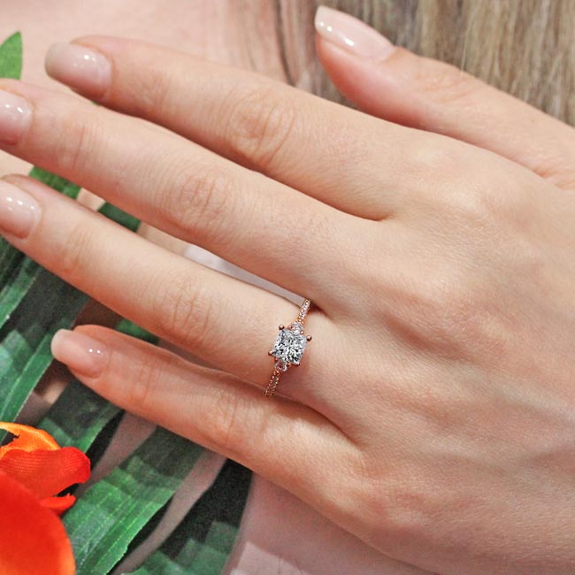 Rose Gold Lab Grown Diamond 3 Stone Princess Cut Engagement Ring Image 5