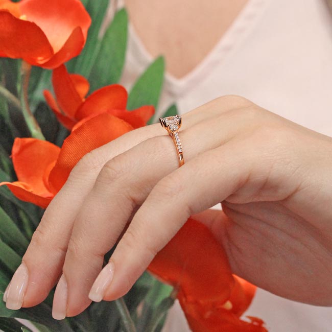 Rose Gold Lab Grown Diamond 3 Stone Princess Cut Engagement Ring Image 6