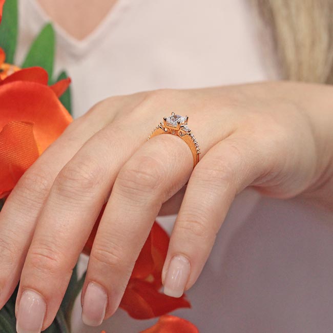 Rose Gold Moissanite 3 Stone Princess Cut Engagement Ring Image 7