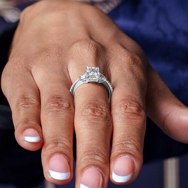Moissanite 3 Stone Radiant Cut Engagement Ring Image 6