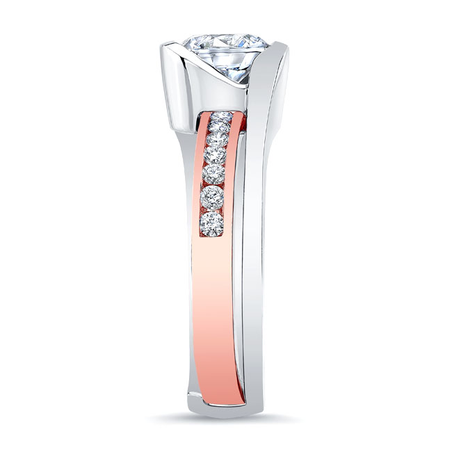  White Rose Gold Half Bezel Lab Grown Diamond Interlocking Bridal Set Image 3