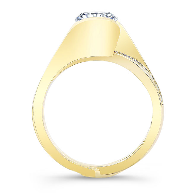  Yellow Gold Half Bezel Moissanite Interlocking Bridal Set Image 2