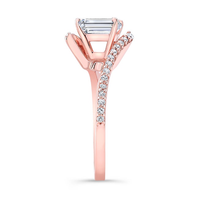 Rose Gold Emerald Cut Pave Engagement Ring Image 2