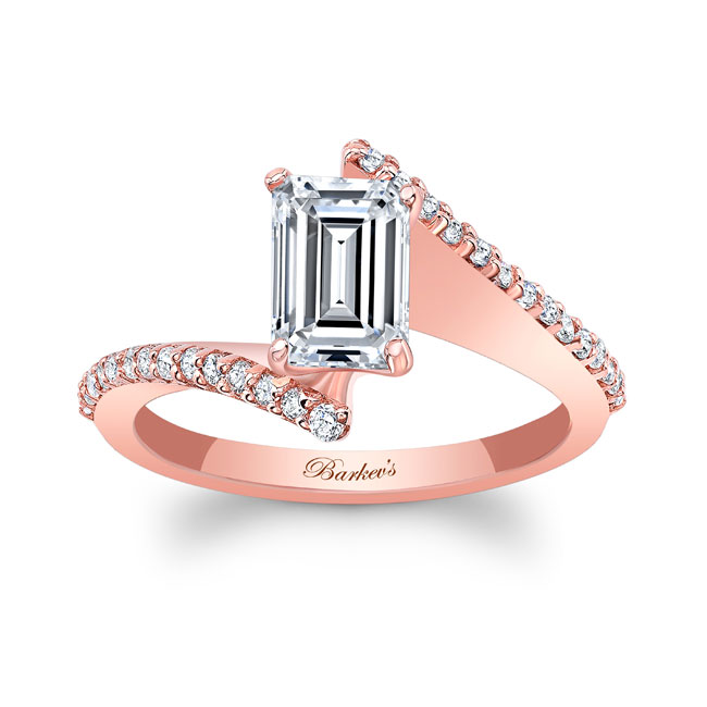 Rose Gold Emerald Cut Lab Diamond Pave Engagement Ring