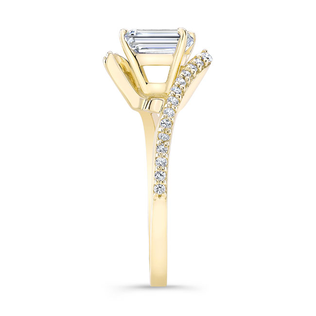  Yellow Gold Emerald Cut Pave Engagement Ring Image 2