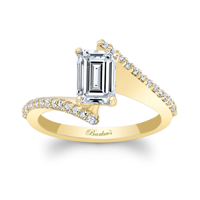  Yellow Gold Emerald Cut Pave Engagement Ring Image 1