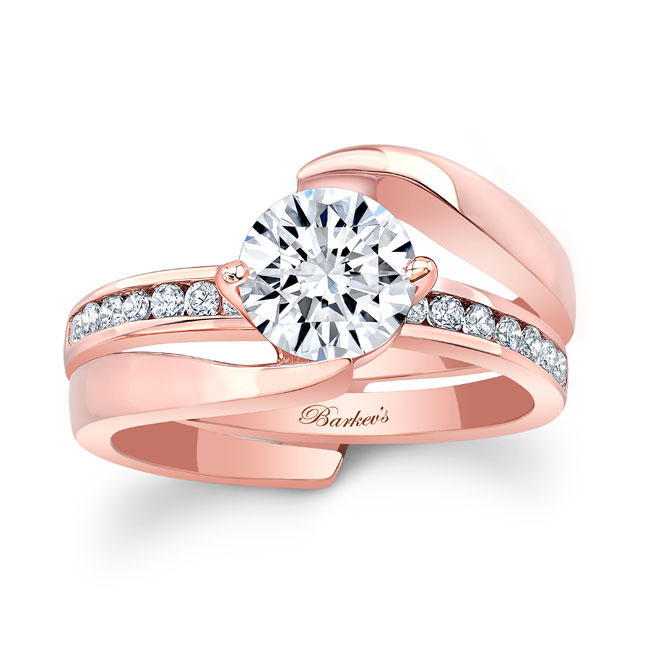  Rose Gold Interlocking Lab Grown Diamond Wedding Ring Set Image 1