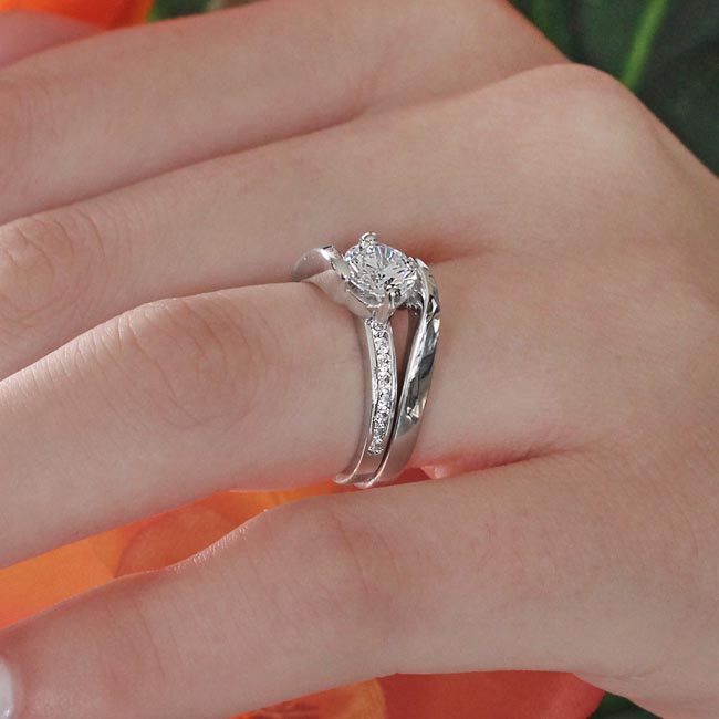 White Gold Interlocking Lab Grown Diamond Wedding Ring Set Image 5