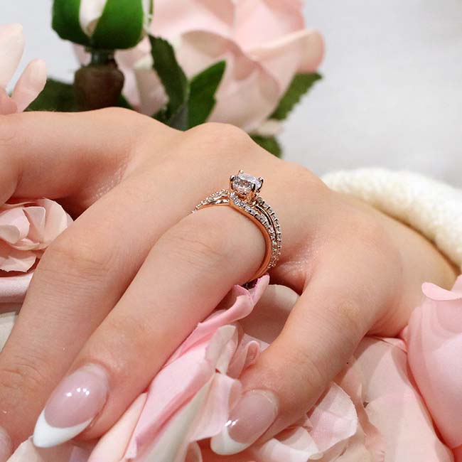 Rose Gold Split Shank Lab Grown Diamond Bridal Set Image 5