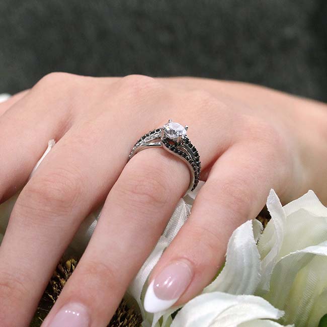 Lab Diamond Split Shank Bridal Set With Black Diamond Accents Image 3