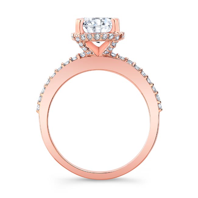  Rose Gold Hidden Halo Oval Lab Grown Diamond Engagement Ring Image 2