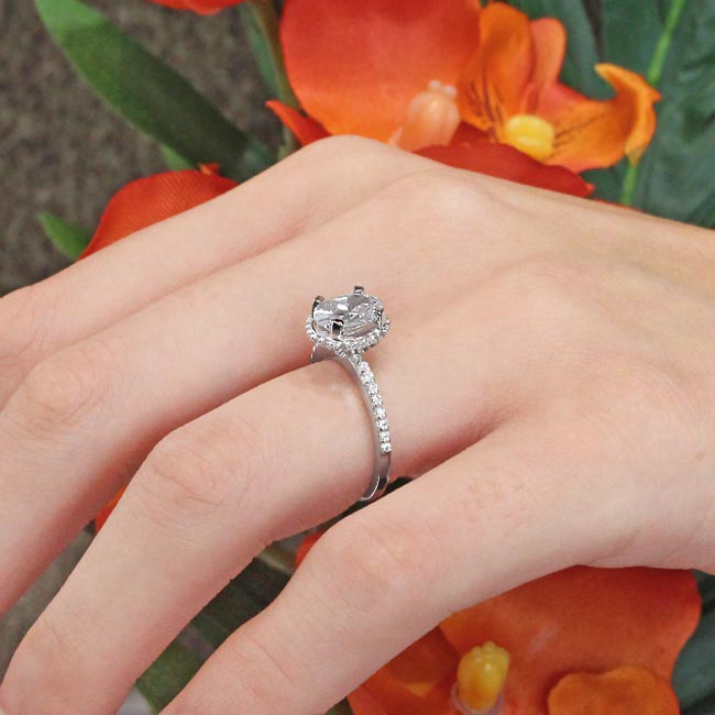 Platinum Hidden Halo Oval Lab Grown Diamond Engagement Ring Image 5