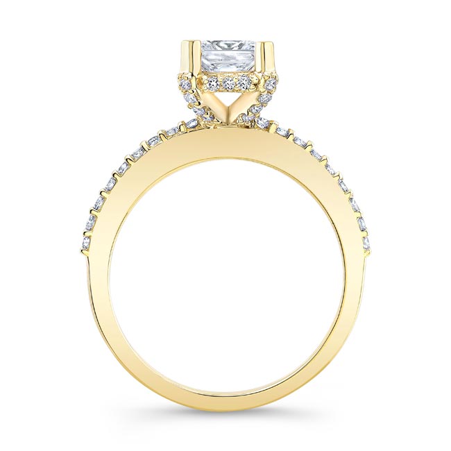  Yellow Gold Hidden Halo Princess Cut Engagement Ring Image 2