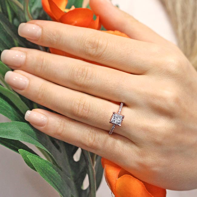 Rose Gold Hidden Halo Princess Cut Lab Grown Diamond Engagement Ring Image 5