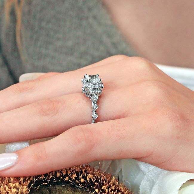 White Gold Vintage Three Stone Lab Diamond Engagement Ring Image 5